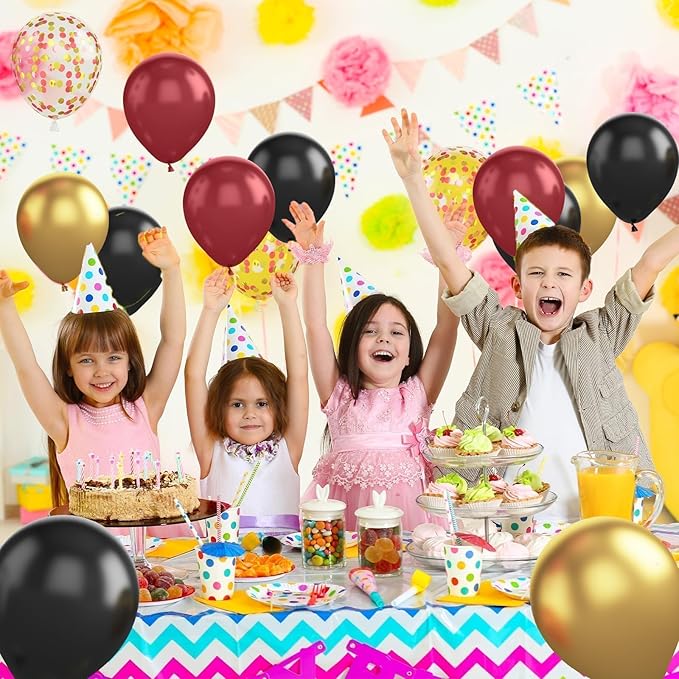 Black Burgundy Gold Balloon,60 Pcs 12 Inches Metallic Gold Burgundy Confetti Balloons for Party Birthday Decorations Birthday Balloons Baby Shower Engagement Party Supplies