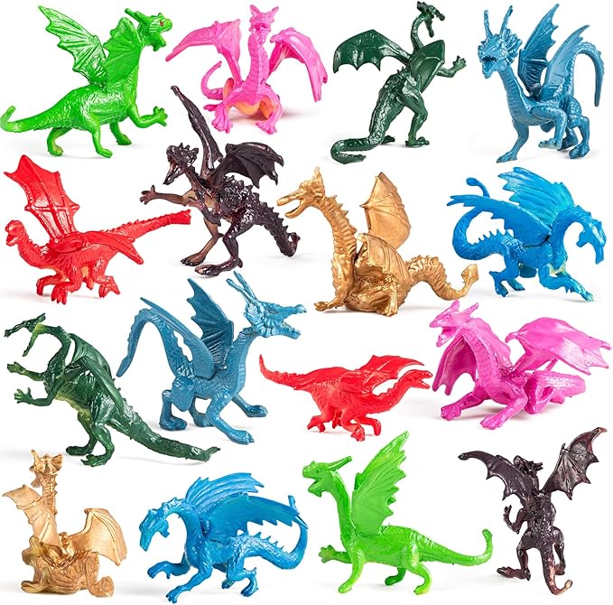 Bedwina Mini Dragon Toy Figures - (Bulk Pack 144) 2 Inch Plastic Rubbery Dragon Figurines in Assorted Colors and Styles - Kids Toys for Birthday Party Favors, Decorations, Cupcake Toppers and Piñatas