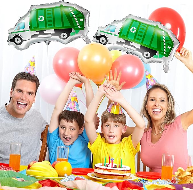 12 Pack Garbage Truck Foil Balloon Trash Truck Birthday Party Decoration Trash Waste Management Recycling Green Foil Balloon Baby Shower Party Favor Supplies