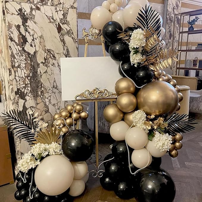 Black & Gold, White & Gold Balloons - New Years, Birthday & Graduation Party Pack with Gold Confetti