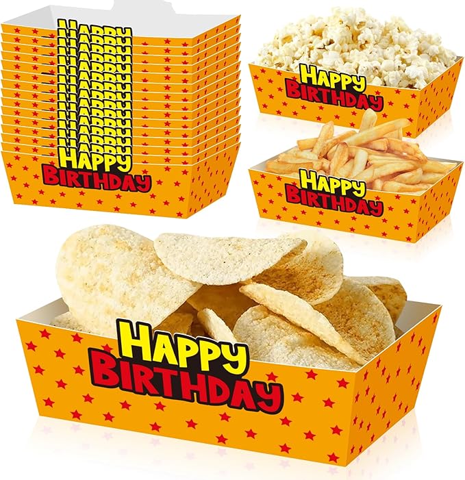 25Pcs Anime Disposable Paper Food Trays for Yellow and Red Stars Theme Birthday Party Supplies Baby Shower Decorations