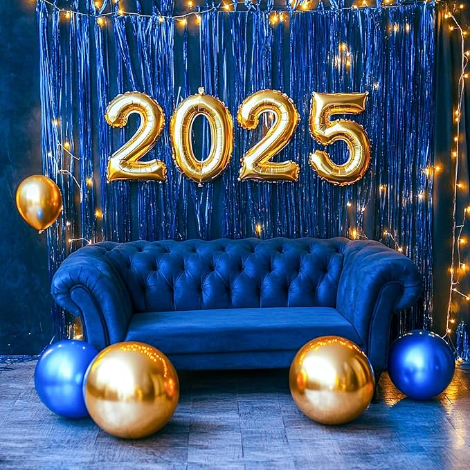 PartyWoo 2 pcs Royal Blue Foil Fringe Curtain, Metallic Foil Tinsel Fringe Backdrop Door Fringe for Birthday Wedding Party Photo Backdrop, Blue Streamers Party Decorations