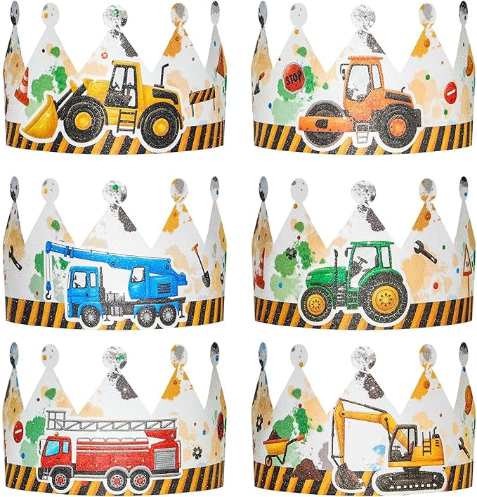 WERNNSAI Construction Party Hats - 12PCS Construction Birthday Party Supplies Crowns with Elastic Band Colorful Paper Party Hats for Truck Theme Family Birthday Party Favor