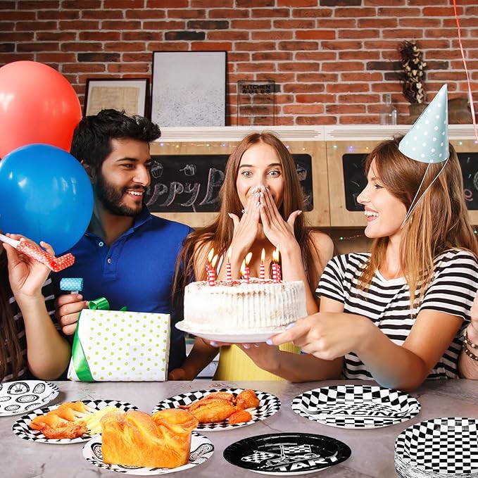 60 Pcs Race Car Birthday Party Decorations 9 Inch Checkered Flag Disposable Paper Plates Racing Themed Dessert Dinnerware for Kids Boys Birthday Baby Shower Home Party Supplies, 4 Style