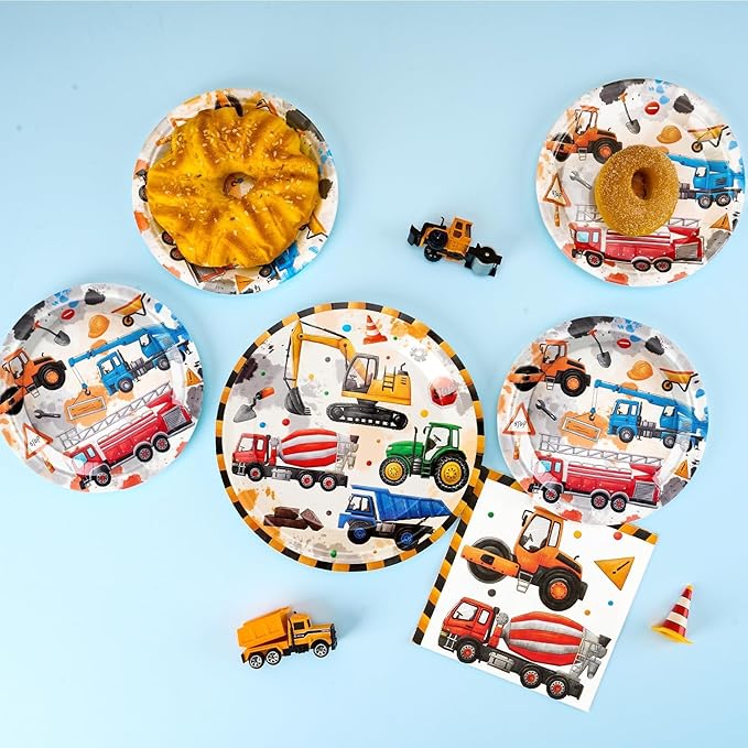 WERNNSAI Construction Birthday Supplies - 48PCS Construction Party Plates and Napkins Truck Theme Party Supplies Dump Truck Party Tableware Set for Boys Kids Baby Shower Birthday Serves 16 Guests