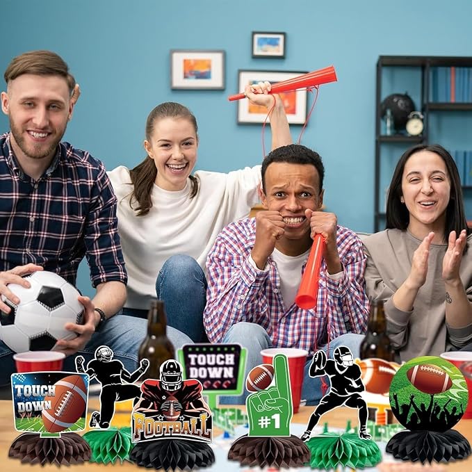 10 Pcs Football Party Decorations Football Honeycomb Centerpieces Double-sided Football Table Centerpiece for Football Birthday Party Sports Tailgate Game Party Decorations Supplies Favors