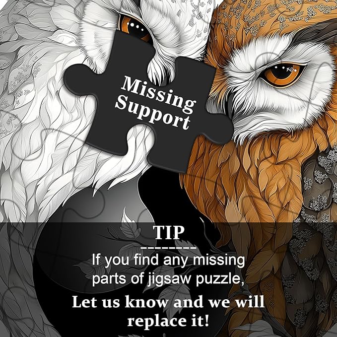 Yin Yang Owl Jigsaw Puzzle 1000 Pieces for Adults,Unique Bird Jigsaw Puzzle Features Dual Owl Balance, Black and White Animal Puzzle,Impossible Owl Home Wall Decor