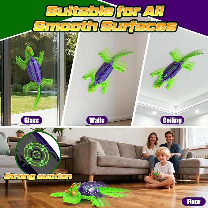 Goody King Glow-in-The-Dark Wall-Climbing RC Toy, Rechargeable Remote Control Robot with LED Eyes, Climbs Walls, 360° Rotating & Dual-Surface Crawler for Floor and Wall,Gift for Kids Ages 3+,Halloween