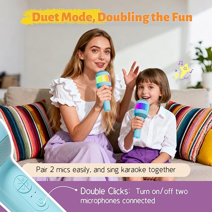 Karaoke Machine for Kids Adults, Portable Bluetooth Microphone Song Toys with LED Light, Best Chritmas Birthday Festival Party Gift for 3 4 5 6 7 8 9 10 11 12+ Year Old Girls Boys (Blue)