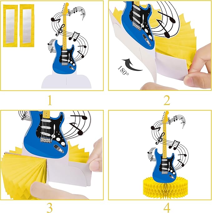 Music Guitar Honeycomb Centerpieces 13Pcs Guitar Birthday Party Table Centerpieces Rock Guitar Table Decorations Music Birthday Party Decoration for Music Instrument Baby Shower Supplies