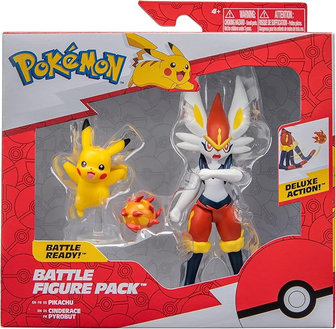 Pokémon Battle Figure 2 Pack - Features 4.5-Inch Cinderace and 2-Inch Pikachu Battle Figures with Accessory - Amazon Exclusive