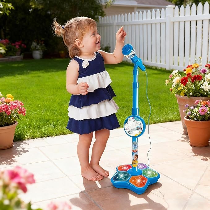 Kids Microphones Singing Portable – LED Lights, Microphone Stand Christmas Birthday, Podcast Recording Party Teen Streaming | Singing Portable LED Lights Toy,Toy Microphone with Stand for