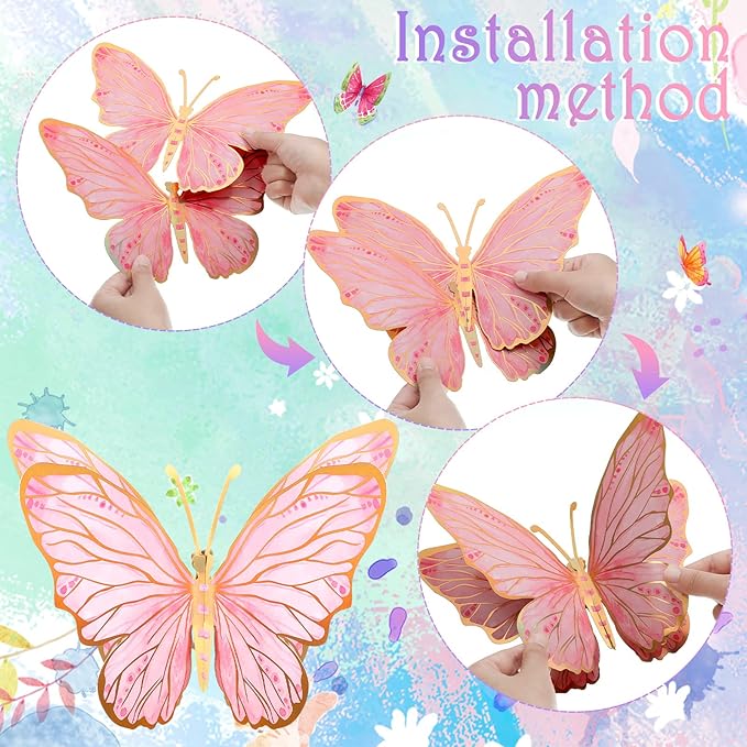 PerKoop 10 Pcs Large Butterfly Centerpieces for Tables Butterfly Party Decorations 3D Paper Table Toppers Centerpieces Wall Decor for Birthday Baby Shower Wedding Party Supplies (Pink, Purple)