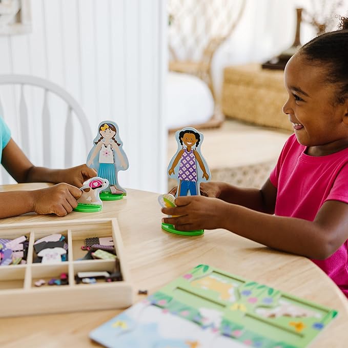 Melissa & Doug Best Friends Magnetic Dress-Up Wooden Dolls Pretend Play Set (78 pcs)