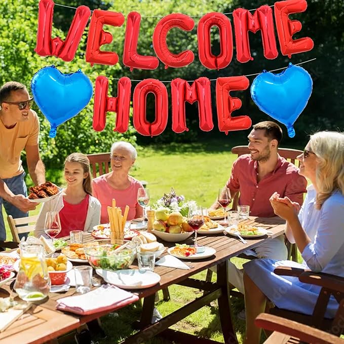 TONIFUL Welcome Home Balloons,16 Inch Red Welcome Home Foil Balloons Banner Welcome Home Party Decorations for House Warming Party Homecoming Party Decorations Family Gathering Supplies