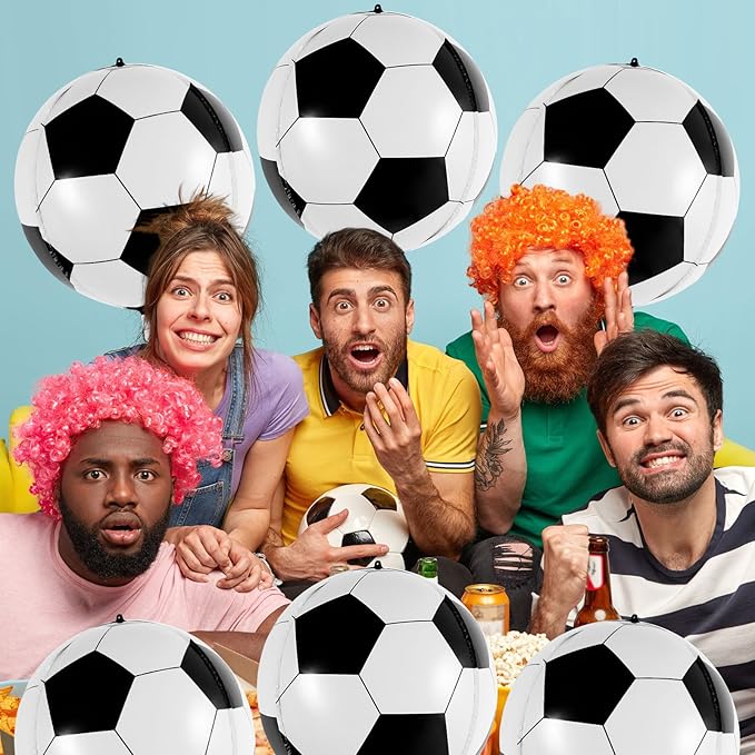 Soccer Balloons, 22 Inch Large Metallic Round Sphere Soccer Ball Balloons, 6 Pcs Foil Mylar Football Balloons for Birthday Soccer Sports Themed Party Decoration Supplies