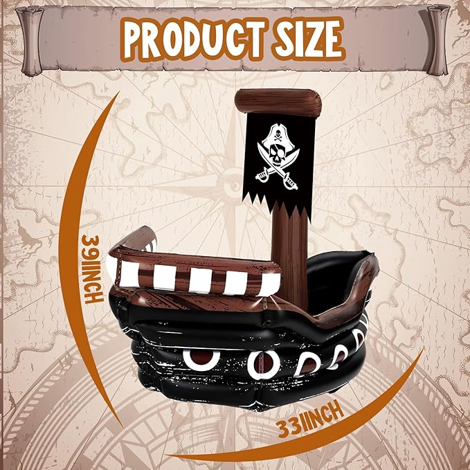 Zhanmai Inflatable Pirate Ship Drink Cooler Inflatable Serving Bar Food Container for Summer Carniva Mardi Gras Pirate Birthday Party Favor Supplies Decorations(Black,Classic)