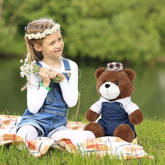 Cuteoy Brown Bear Stuffed Animal in Shirt Back Pants Soft Plush Toy Cute Plushies for Girls Boys Birthday