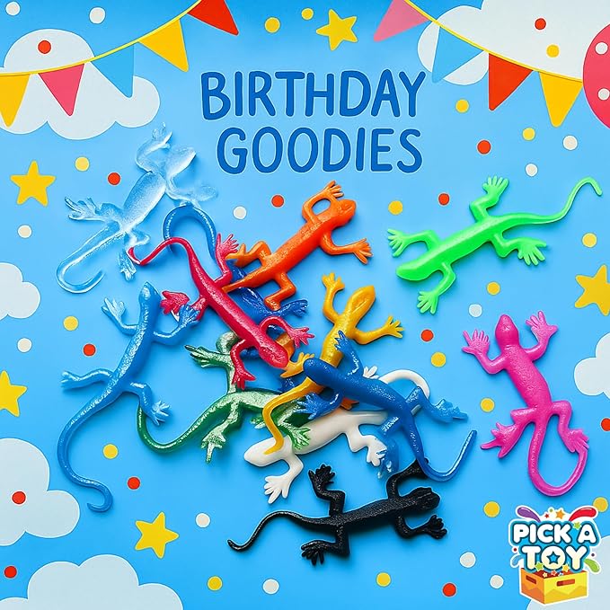 36 Set Sticky Gecko Lizard Toy Party Favor Slingshot, Stretchy Climbers On Wall for Kids, Goodie Bags & Easter Egg Stuffers, Mini Toys, Pinata