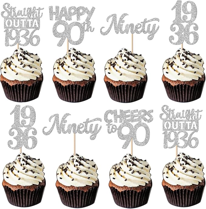 30PCS 95th Birthday Cupcake Toppers Glitter Nighty Five Happy 95 Straight Outta 1931 Cupcake Picks for Cheers to 95 Fabulous 95th Birthday Anniversary Party Cake Decorations Supplies Silver