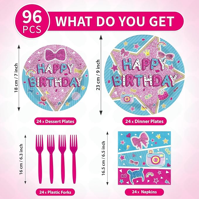 96 Pcs Surprise Dolls Party Supplies Surprise Birthday Plates and Napkins Doll Themed Tableware Set for Boy Girl Pink Blue Birthday Baby Shower Party Supplies, Serves 24