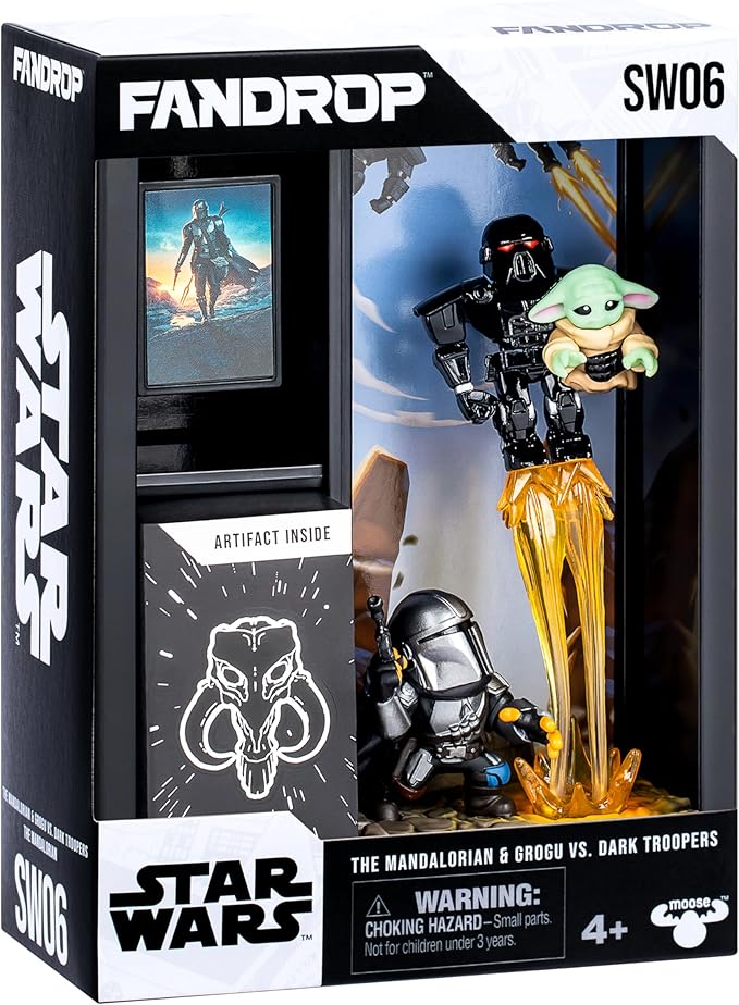 Fandrop - Star Wars: The Mandalorian™ - The Mandalorian & Grogu vs Dark Troopers, Displayable Diorama, Artifacts & Scene Marker to Enhance Collection, 4 Star Wars to Collect