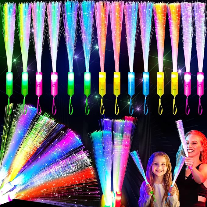 30 Pcs Colorful Glow Fiber Wands,Toys Glow Sticks Bulk Party Pack for Adults,Glow in the Dark Party Supplies for Mardi gras Easter Basket,football ,Wedding, Birthday,Classroom,Concert,Pool carnival