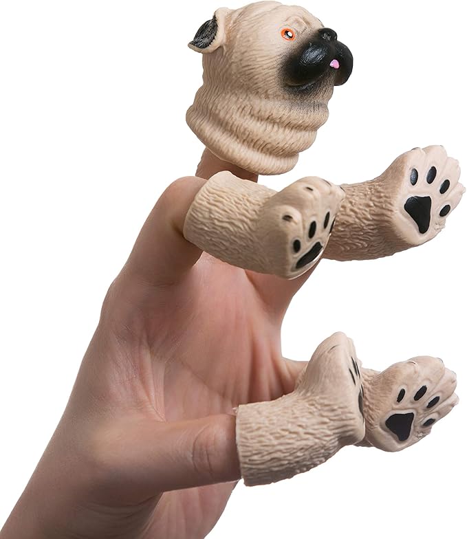 AQKILO Pug Finger Puppet Set, Animals Puppet Show Theater Props, Novelty Toys Weird Stuff Gifts