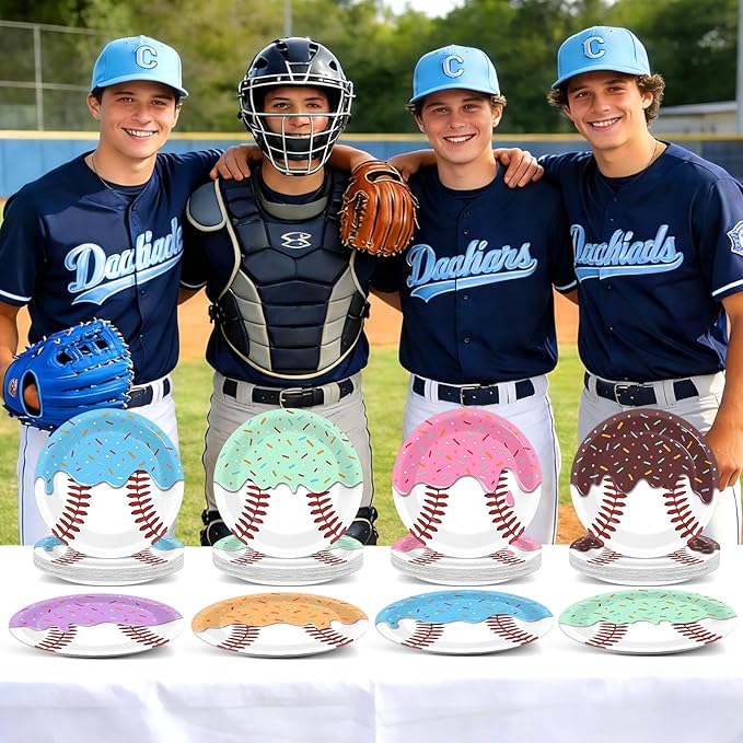 60Pcs Ice Cream Drip Baseball Party Decorations 7 Inch Baseball Ice Cream Paper Plates Sports Themed Dessert Plates Disposable Tableware for Team Celebration Birthday Game Day Party Supplies