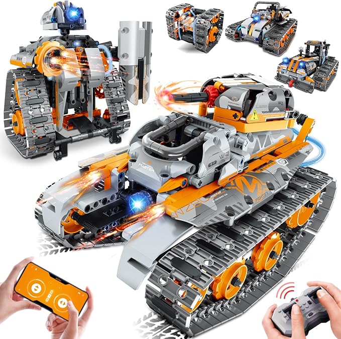 5 in 1 STEM Building Set with LED Light, APP & Remote Controlled Cars Building Toys Kit, RC Robot Tank Sleigh Tracked Racer 554 PCS, Toy Gifts for Kids Boys Girls Ages 6 7 8 9 10 11 12+ Year