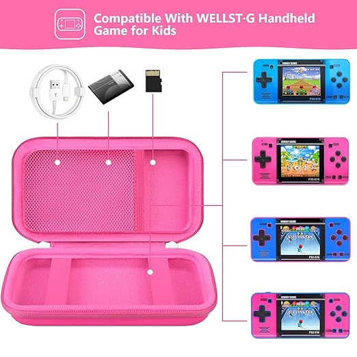 Supmay Carrying Case Compatible with WELLST·G/ for GuaiyeyeAP Handheld Game for Kids -Preloaded 220 Retro Video Games, Portable Gaming Player Storage Holder Travel Bag with Mesh Pocket, Rose red