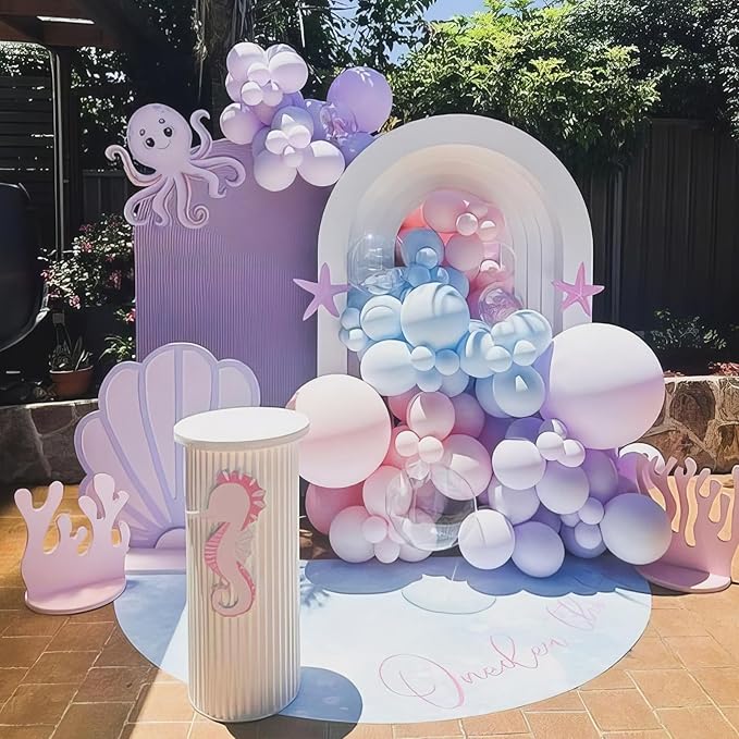 Mermaid Balloons, 50Pcs 12 Inchs Baby Pink Purple Blue Confetti Balloons for Girls Princess Birthday Ocean Theme Party Baby Shower Wedding Engagement Decorations