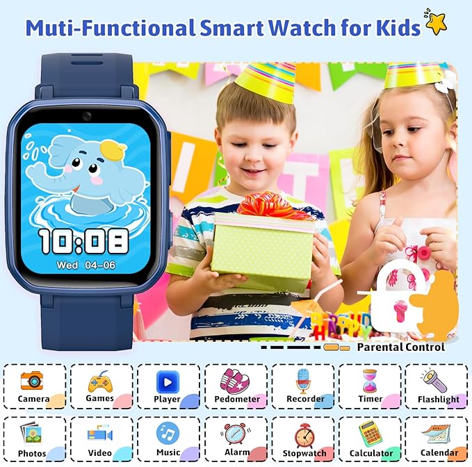 zicor Kids Game Watch Gift with 26 Puzzle Games, Dual Camera, Music Player, Pedometer, Video Recorder, Flashlight, Alarm Clock,Educational Toy for Boys Girls Age 4-12 Years Old,Birthday
