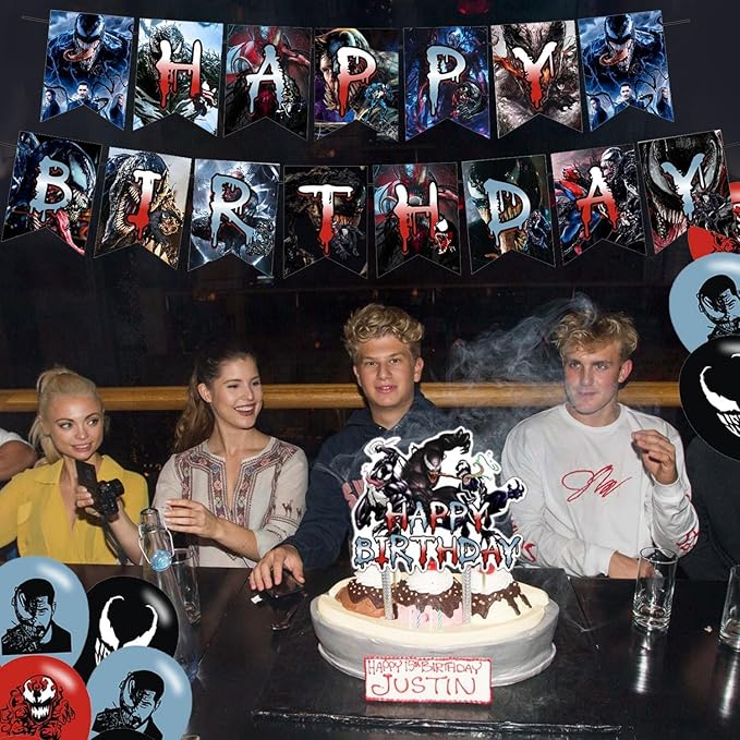 𝓥𝓮𝓷𝓸𝓶 3 Party Decorations,𝓥𝓮𝓷𝓸𝓶 3 Birthday Party Supplies Includes Banner - Cake Topper - 12 Cupcake Toppers - 18 Balloons