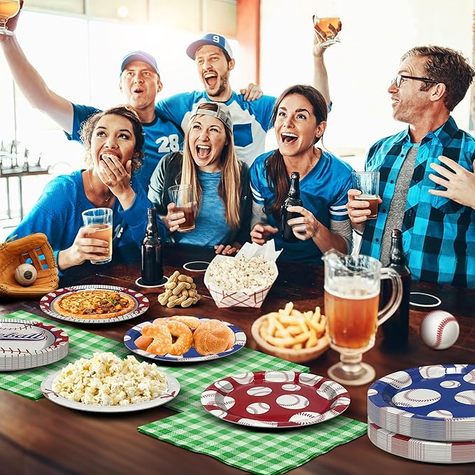 48PCS Baseball Plates, 7" Party Plates Disposable Paper Plates Baseball Themed Decorations for Baseball Birthday Gameday Celebrations Supplies