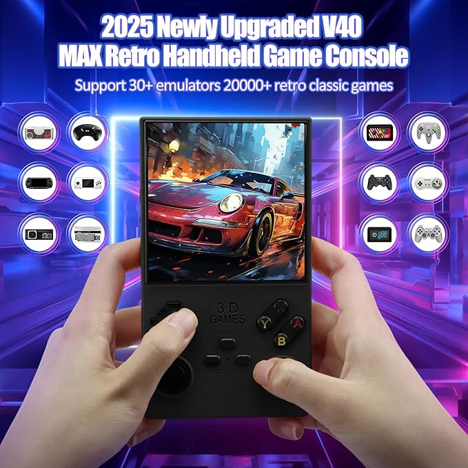 2026Newly Upgraded V40 MAX Retro Handheld Game Console with 256G Built-in 20000+ Classic Games, 4.0 Inch 4K HD IPS Screen Open Source Linux System, 4000mAh Battery, Portable Pocket Video Game Console