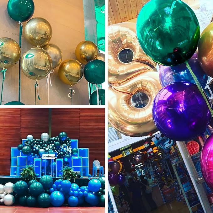 PartyWoo Dark Green Foil Balloons 6pcs 22 Inch Large Round Foil Big Giant 4D Jumbo Inflatable Mirror Ball Mylar Balloons for Baby Shower Wedding Safari Dinosaur Woodland Themed Party Decorations
