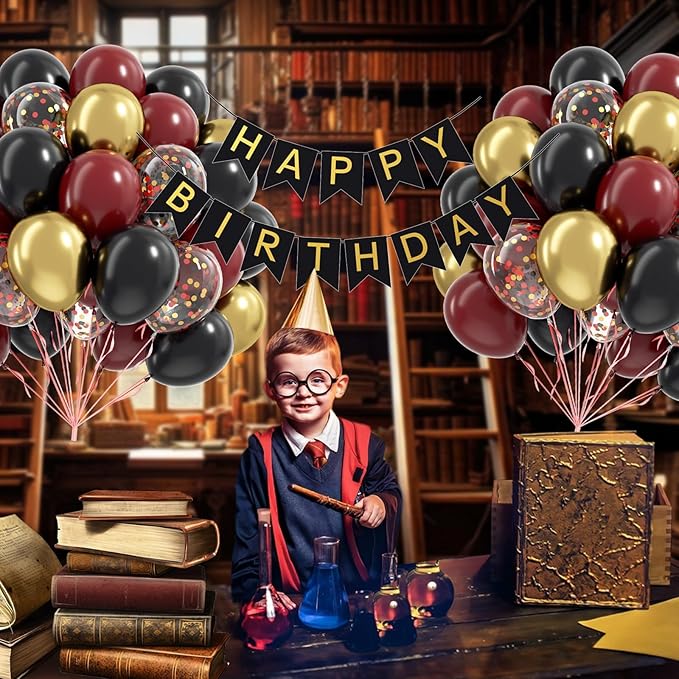 60pcs 12inch Black Burgundy and Gold Balloons, with Gold Red Black Confetti Balloons for Maroon Themed Birthday Baby Shower Graduation Party Decorations
