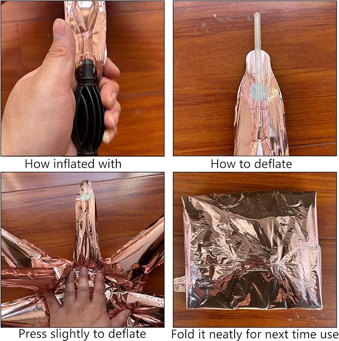 6 Pcs Rose Gold Star Foil Balloons One-Piece 14-Pointed Star Balloon 4D Cone Mylar 22inch Christmas Birthday Wedding Fireworks Shape Party Supplies (Rose Gold)