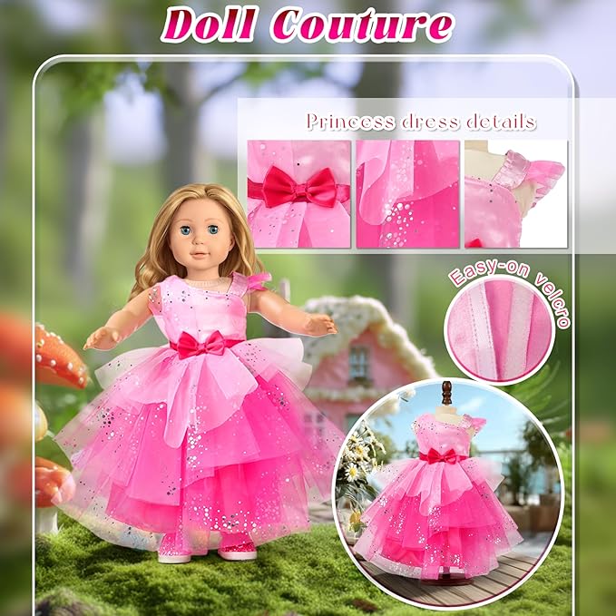 18 Inch Doll Clothes and Accessories 5-Piece Princess Dress Up Set - Complete Outfits for 18 Inch Dolls - Perfect for Dress Up Play & Birthday Gifts (No Doll)