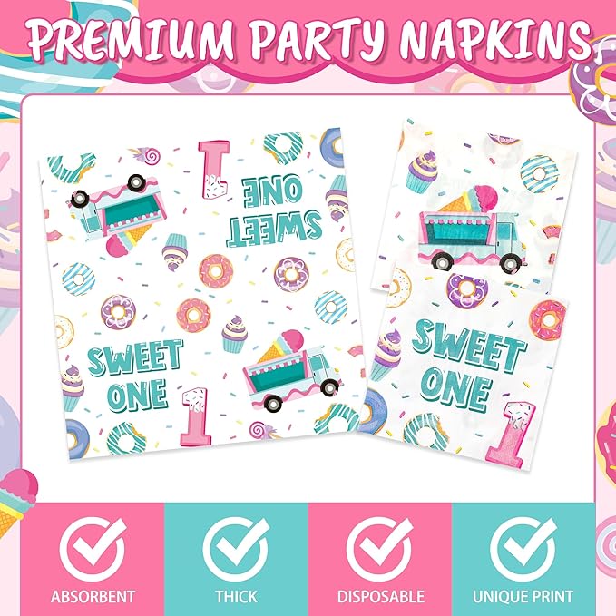 Donut Tableware Party Supplies - 96Pcs Sweet One Tableware Decorations Donut Grow Up Desserts Themed Disposable Paper Plates Napkins Forks for Kids Girl 1st Birthday Baby Shower Serve 24
