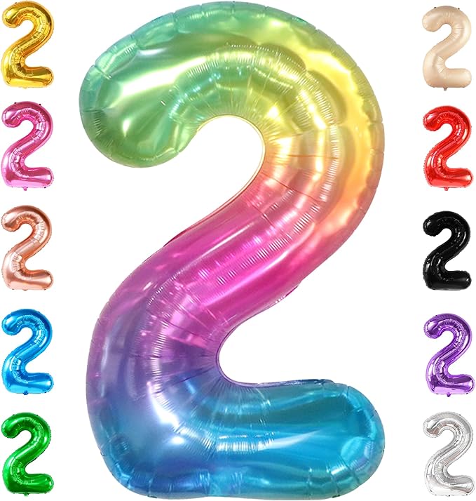 KatchOn, Giant Jelly Number 2 Balloon - 40 Inch | 2nd Birthday Decoration for Girl | 2 Balloon Number for Rainbow Birthday Decorations | Number Balloons for Happy Anniversary Decorations