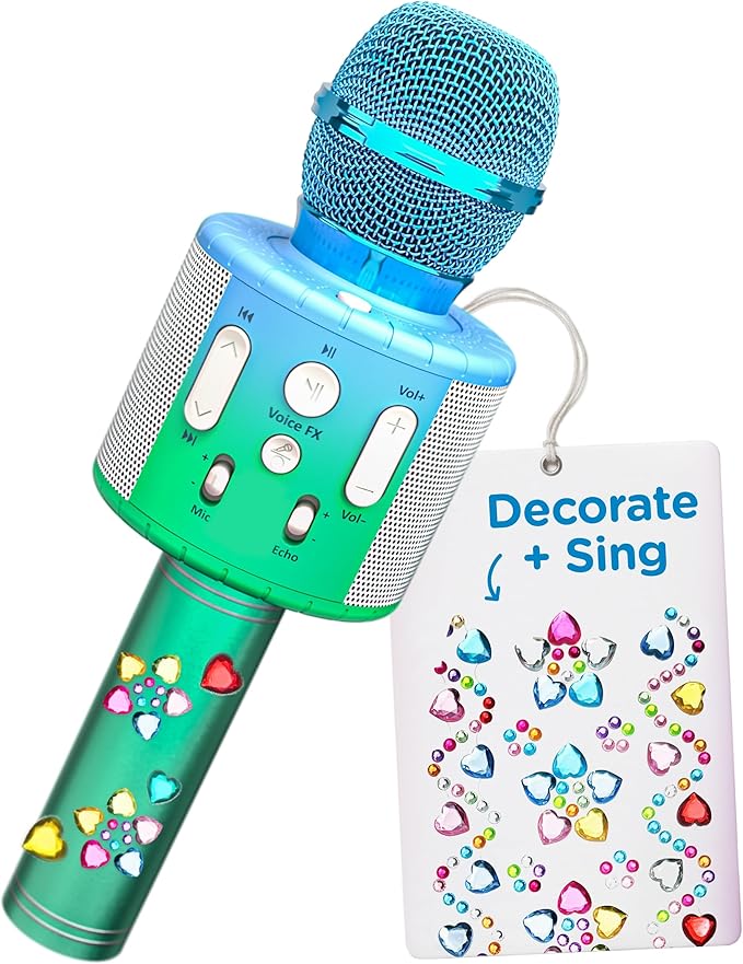 Move2Play, Kids Karaoke Microphone | Includes Stickers & Bluetooth | Kids Birthday Gift | Toy for All Ages 2, 3, 4, 5, 6+ Year Old Girls, Boys & Toddlers (Blue/Green)