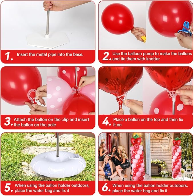 2 Sets Strawberry Party Balloon Column Stand Kit With 102 Sweet 1st Strawberry Foil Balloons 5.57Ft Adjustable Balloon Tower Stand With Base Adjustable Arch Column for Girl Birthday Baby Shower Supply