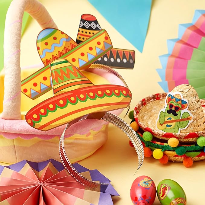 JOYIN 24 Pcs Cinco de Mayo Sombrero Headbands for Mexican Themed Fiesta Party, Party Supplies Decorations for Fun Fiesta Hat Party Supplies, Luau Event Photo Props