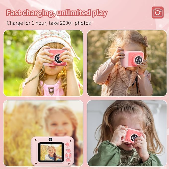 Kids Camera Toys, for Boys and Girls,JUVNAWEZ Digital Camera for Kids, Toddler Camera Christmas Birthday Toy Gifts for Kids Age 3 4 5 6 7 8 9 10 with 32GB SD Card, Video Recorder 1080P HD (Pink)
