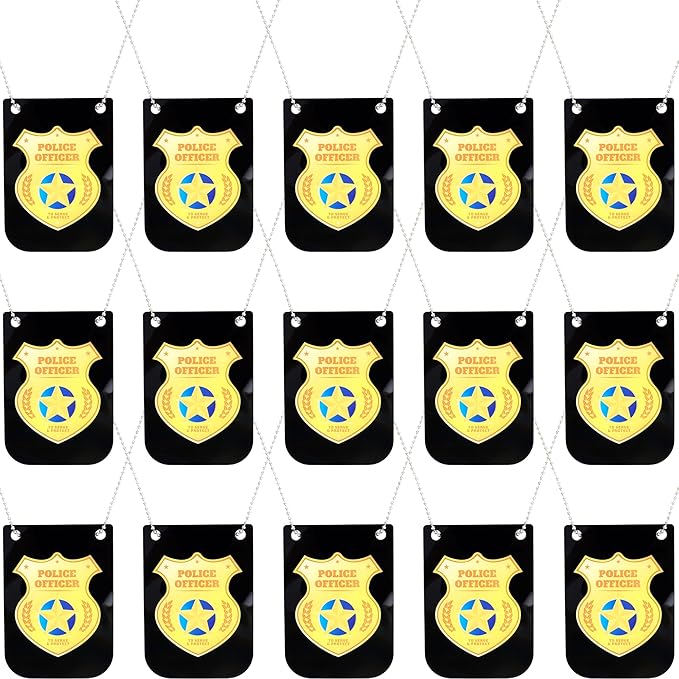 15 Pcs Pretend Play Police Badges Gold Police Badges Necklace Detective Badge Cop Badge with Chain for Accessories Role Play Dress up