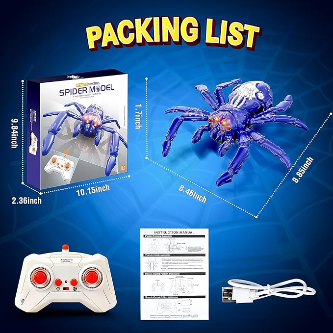 Wall Climbing Spider Remote Control Toy, RC Creepy Crawler with Glowing Eyes for Walls & Ceilings, Prank Halloween Birthday Gift for Kids Boys Girls Ages 3+ (Purple)