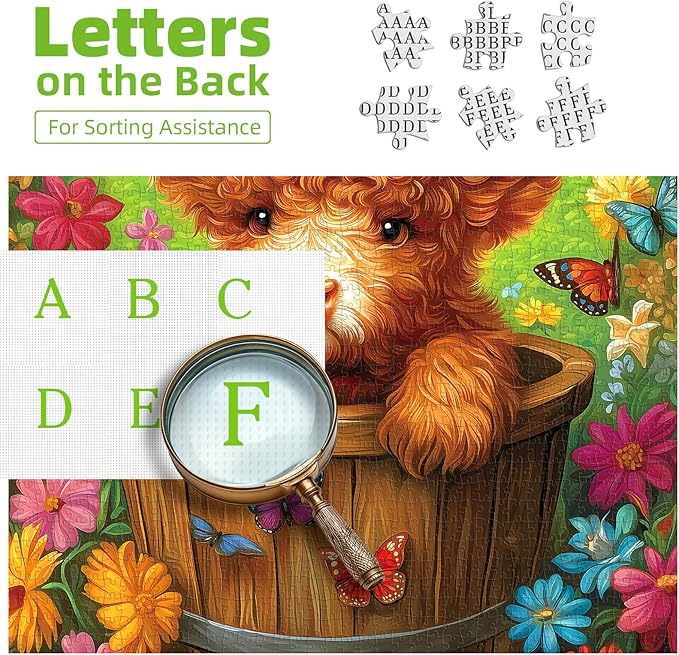 500 Piece Puzzles for Adults - Cute Highland Cow Floral Butterfly Jigsaw Puzzle, Vibrant Nature Art Puzzle for Relaxation & Home Decor 20x20 Inches