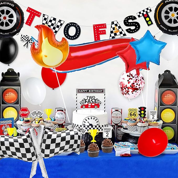 8 Pcs Racing Themed Balloons Hot Car Wheel Birthday Party Balloons for Kids Two Fast Birthday Party Decorations Baby Shower Party Supplies, A/8pcs